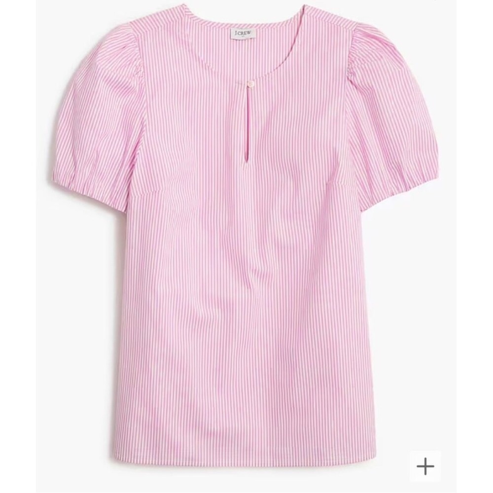 J. Crew Pink and White Puff Sleeve Top